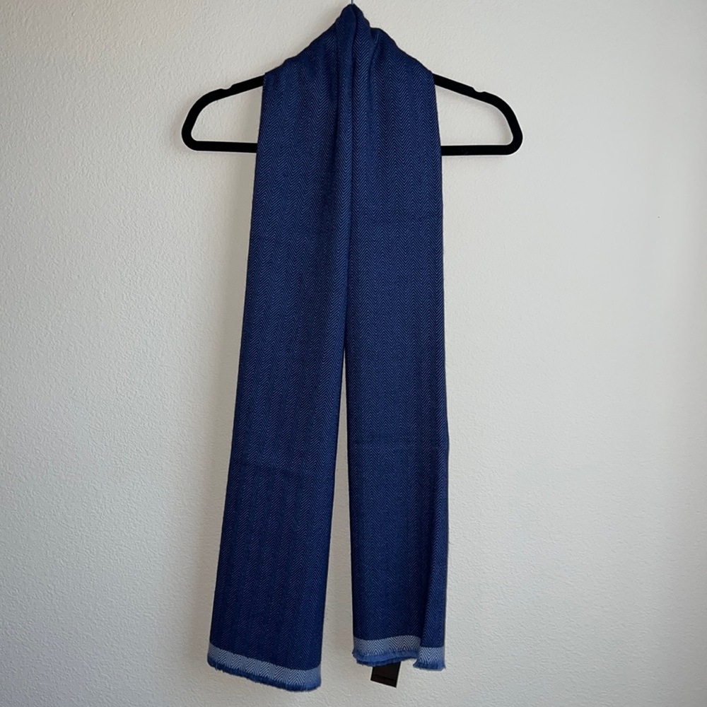 Alfani Men’s Blue Herringbone Scarf Soft Cozy Fringe Trim Classic 72” x 22”